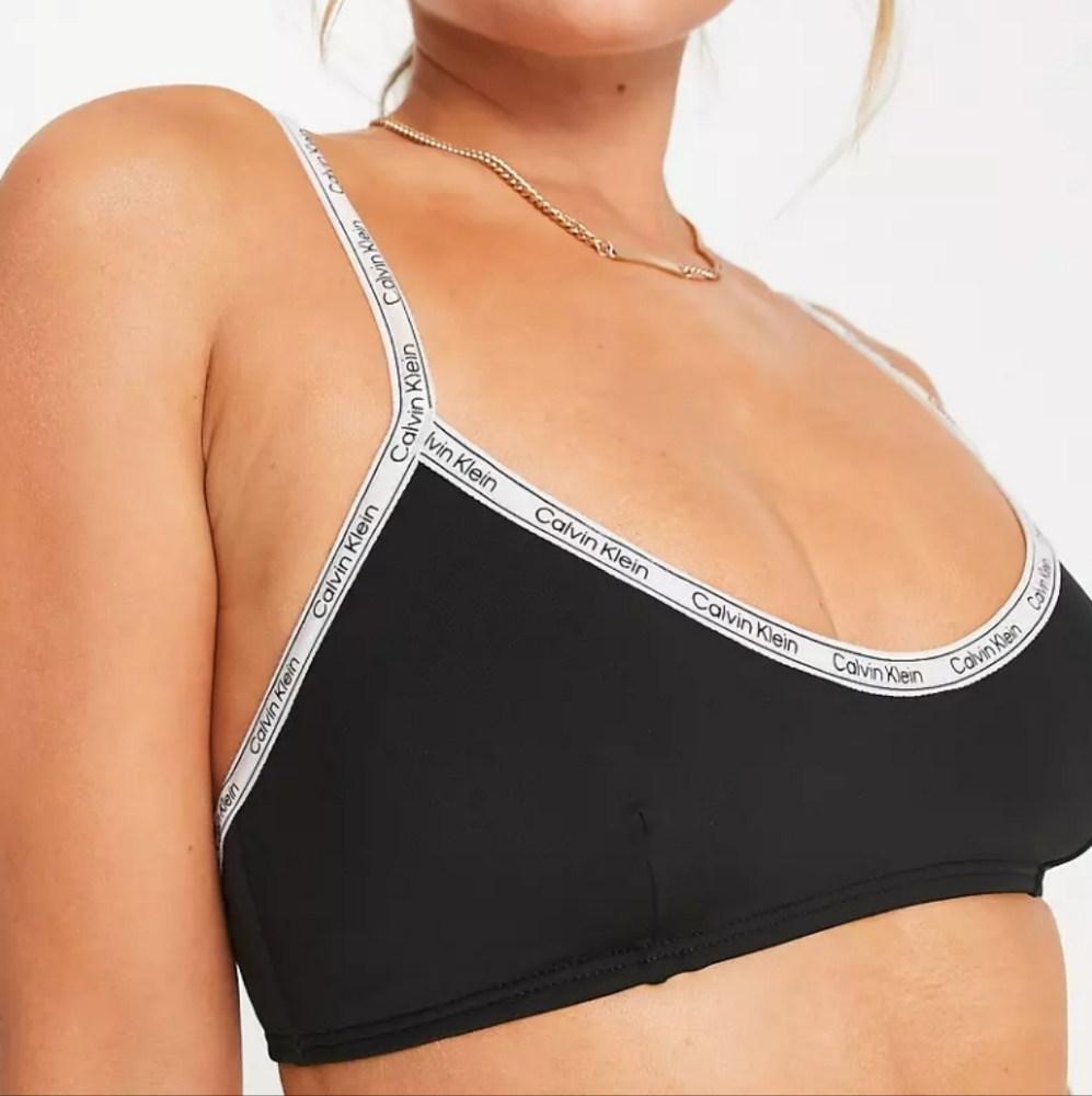 Calvin Klein Logo Trim Crop Bikini Top Black Size Medium & Large